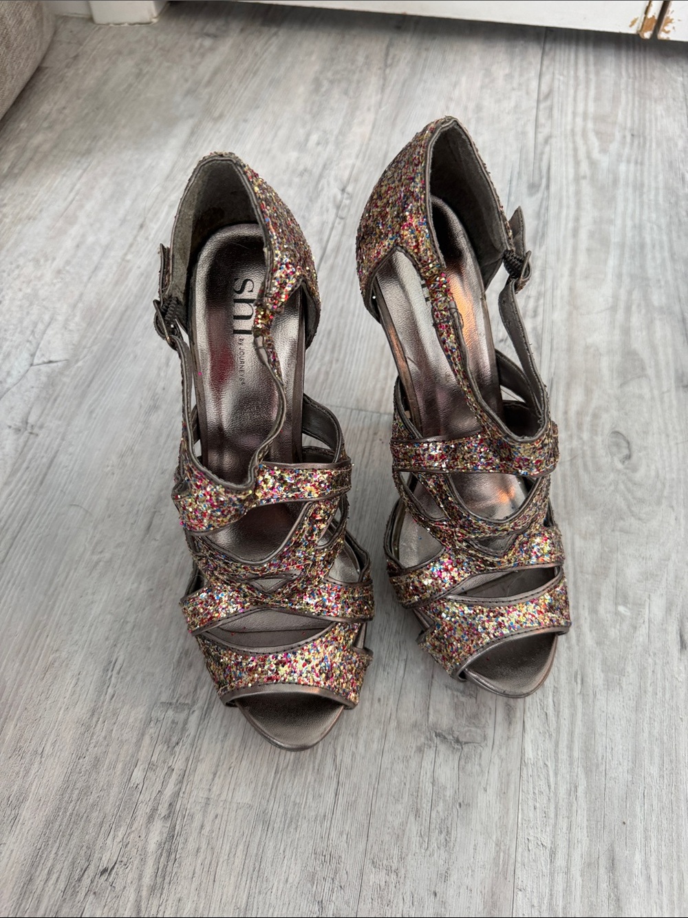 Shi by JOURNEYS Multi-Color Glitter Strappy Heels